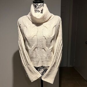 Cozy Cable Knit Turtleneck Sweater - Cream